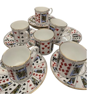 Elizabethan Playing Cards Coffee Cups and Saucers from Tiffany & Co., 1970s, Set of 10 for sale at Pamono Elizabethan Playing Cards Coffee Cups and Saucers from Tiffany & Co., 1970s, Set of 10 for sale at Pamono