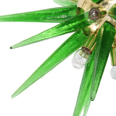 よ*ー様 Murano Green and Gold VETRO ARTISTI Green Murano Glass and Brass Sputnik Style Lamp, Italy, 1970