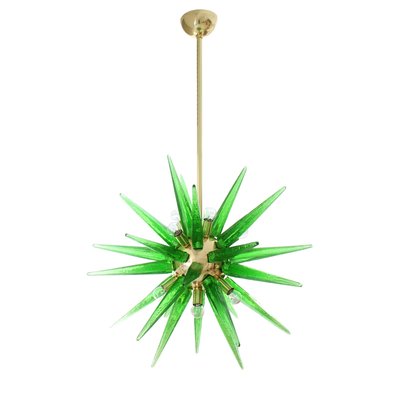 よ*ー様 Murano Green and Gold VETRO ARTISTI Green Murano Glass and Brass Sputnik Style Lamp, Italy, 1970