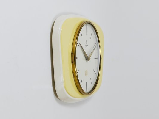 Pastel Yellow Midcentury Wall Clock in the style of Max Bill from