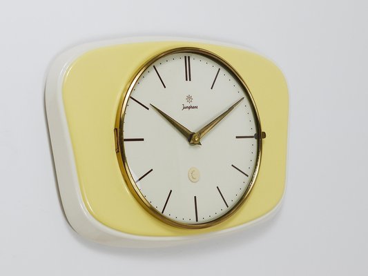Pastel Yellow Midcentury Wall Clock in the style of Max Bill from