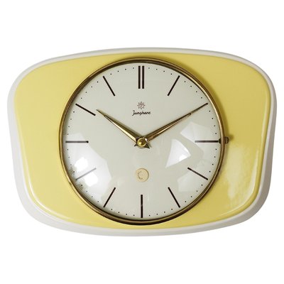 Pastel Yellow Midcentury Wall Clock in the style of Max Bill from