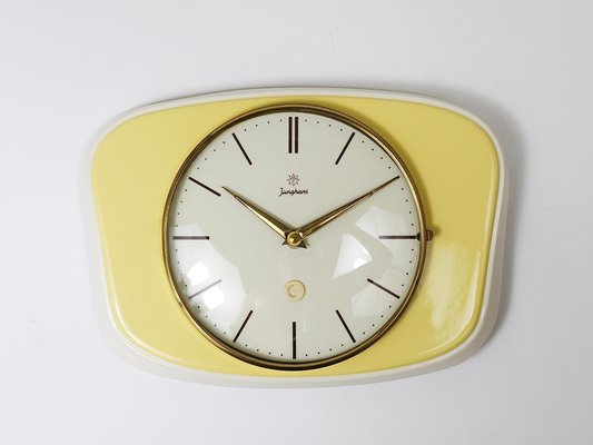 Pastel Yellow Midcentury Wall Clock in the style of Max Bill from