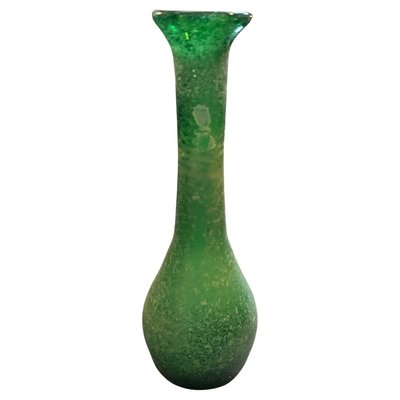 Modernist Green Scavo Murano Glass Vase attributed to Cenedese