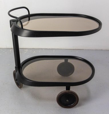 Italian Smoked Glass & Metal Serving Trolley attributed to Enzo