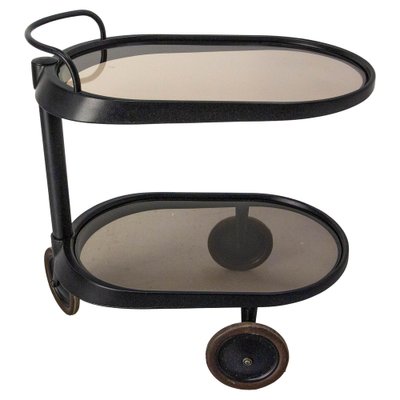 Italian Smoked Glass & Metal Serving Trolley attributed to Enzo