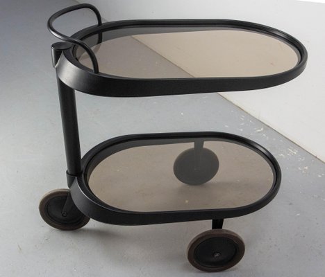 Italian Smoked Glass & Metal Serving Trolley attributed to Enzo