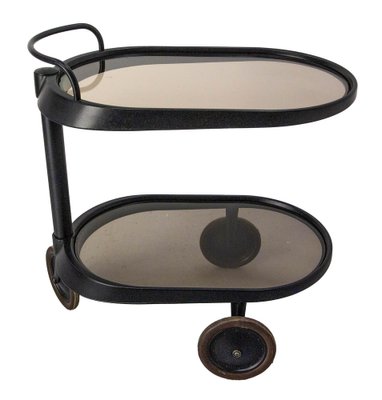 Italian Smoked Glass & Metal Serving Trolley attributed to Enzo