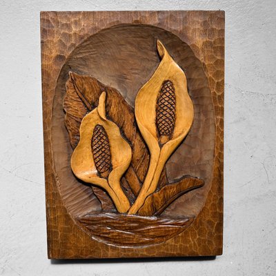 Vintage Japanese Wooden Calla Lily Wall Relief, 1950s for sale at