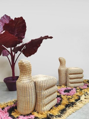 Sgabello Thumbs Up in vimini in vendita su Pamono