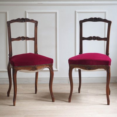 Vintage French Chairs with Wine-Red Velvet, 1890s-1910s, Set of 2