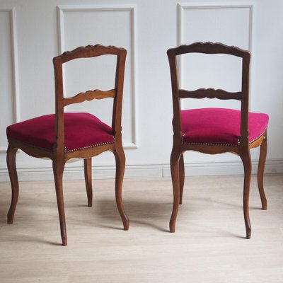 金色フレームのチェア ベルベット ワインレッド フランスヴィンテージ Vintage French Chairs with Wine-Red Velvet, 1890s-1910s, Set of 2