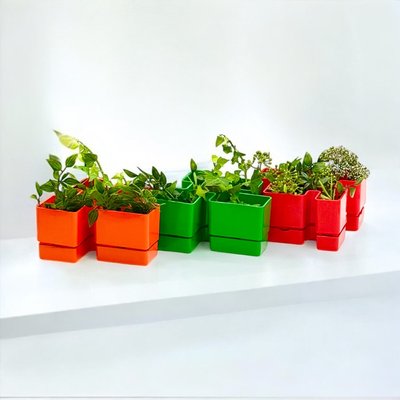Red, Orange, and Green Plastic Modular Planters from Vastill Scarabeo,  Italy, 1970s, Set of 3 for sale at Pamono