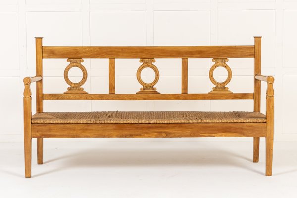 Antique Italian Cherrywood Rush Seat Bench, 1800s for sale at Pamono