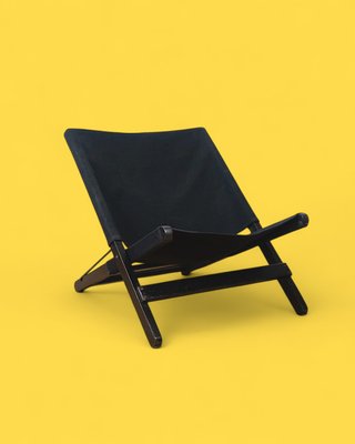 Postmodern Hestra Folding Lounge Chairs in Black Canvas attributed