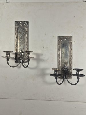 Versilberte Art Deco Wandkerzenhalter, 1940er, 2er Set bei Pamono kaufen