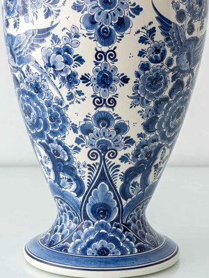Monumental Hand-Painted Delft Blue and White Earthenware Vase by Velsen, 1950s for sale at Pamono