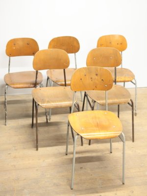 Vintage Industrial School Chairs, 1970s, Set of 6 for sale at Pamono