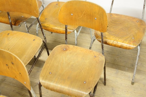 Vintage Industrial School Chairs, 1970s, Set of 6 for sale at Pamono