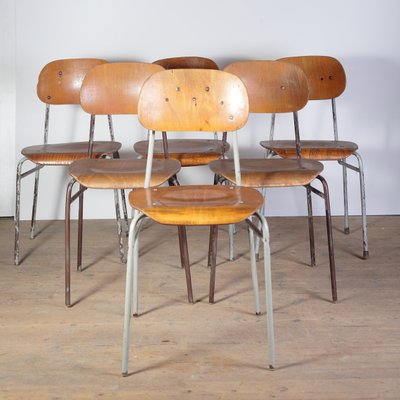 Vintage Industrial School Chairs, 1970s, Set of 6 for sale at Pamono