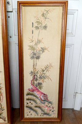Indochinese Embroidered Silk Tapestries, Vietnam, 1930s, Set of 3