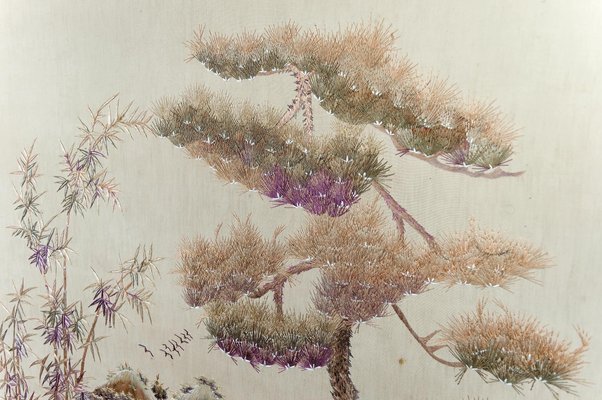 Indochinese Embroidered Silk Tapestries, Vietnam, 1930s, Set of 3