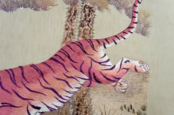 Indochinese Embroidered Silk Tapestries, Vietnam, 1930s, Set of 3