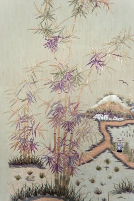 Tapisserie Brodée Art Populaire Bangladeshi – Mousseline De Soie – Femmes Au Thé – Encadrée 19x14”
