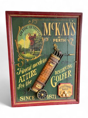 Insegna vintage in legno di Mckays of Perth Golfing in vendita su