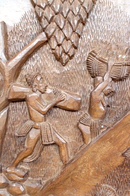Cameroonian Bamoun Artist, Carved Monoxyle Bas-Relief Panel, 1960s