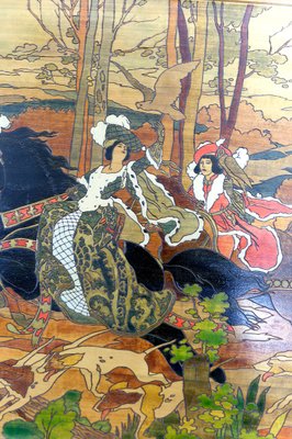 French Artist, Medieval Hunting Scene, 1900, Pyrograph for sale at