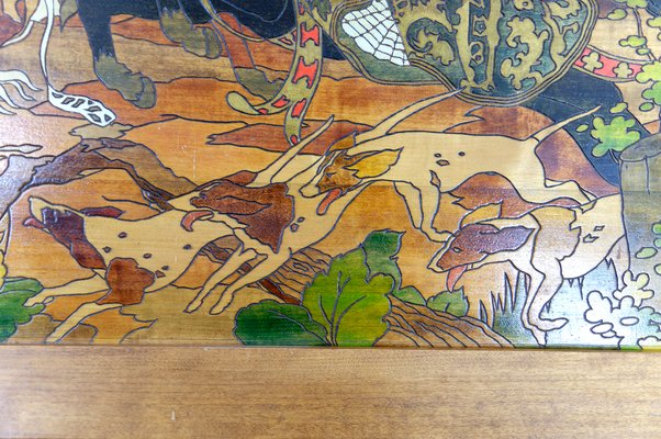French Artist, Medieval Hunting Scene, 1900, Pyrograph for sale at