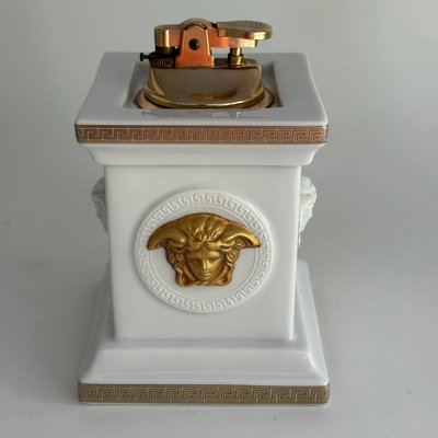White and Gold Table Lighter Gorgona by Versace for Rosenthal