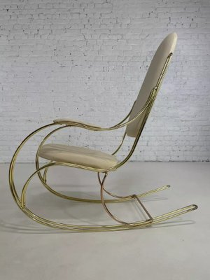 Rocking Chair in Brass and Imitation Leather, 1950s for sale at Pamono