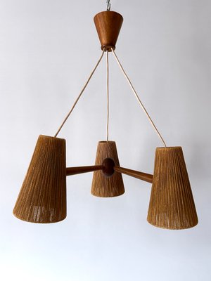 Mid-Century Modern Sisal and Teak Pendant Lamp from Temde Leuchten