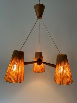 Mid-Century Modern Sisal and Teak Pendant Lamp from Temde Leuchten