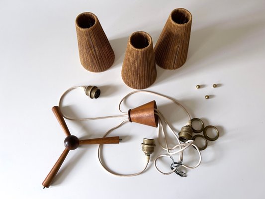 Mid-Century Modern Sisal and Teak Pendant Lamp from Temde Leuchten