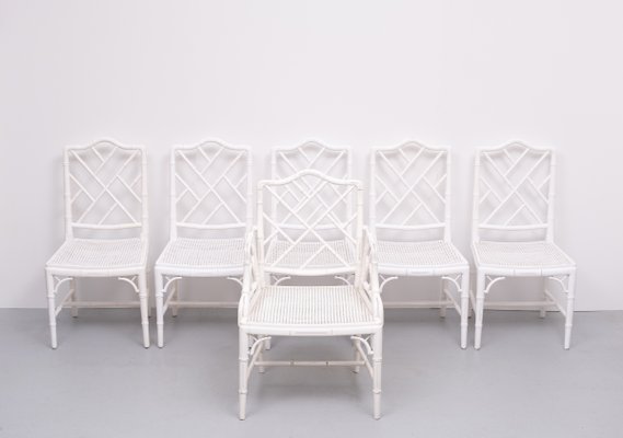 Chinese Chippendale Faux Bamboo Dining Chairs, 1970, Set of for