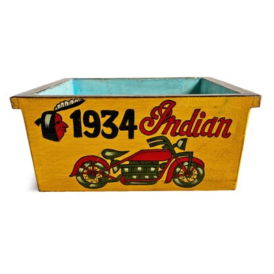 Vintage Style Wood Painted Indian Motorcycle Box, 2010s for sale