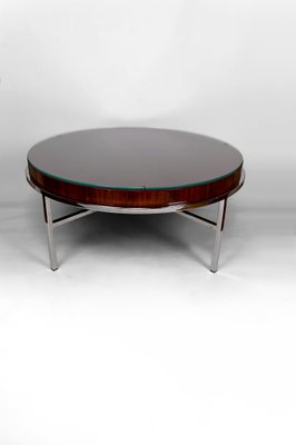 Großer Moderner Runder Couchtisch aus Chrom & Holz, Italien, 1960er bei Pamono kaufen