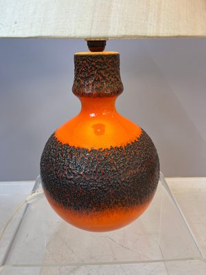 Orange and Brown Fat Lava Ceramic Table Lamp with Silk Shade from