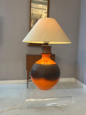 Jasba ファットラバ fat lava ミッドセンチュリー ビンテージ Orange and Brown Fat Lava Ceramic Table Lamp with Silk Shade from
