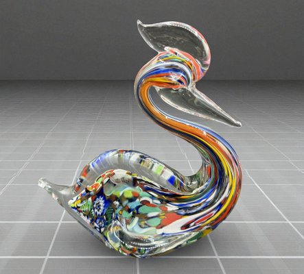 Murano Duck Sculpture with Colored Murrine in Blown Glass for sale