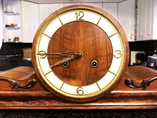 Pendule De Cheminée DLM Allemagne 1985 - Or Doré Chiffres Romains - Circa