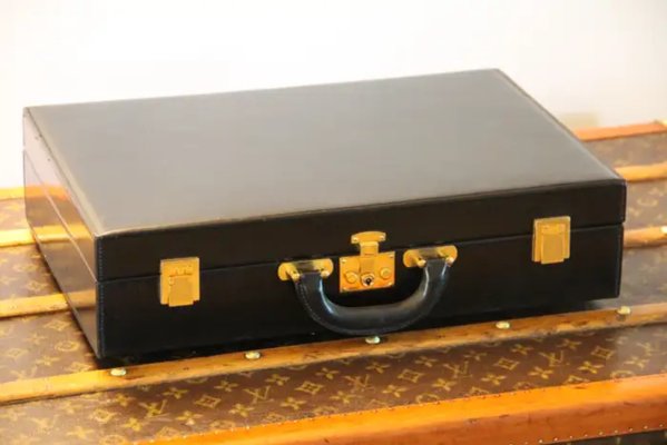 Black Leather Briefcase from Hermès, 1970s for sale at Pamono