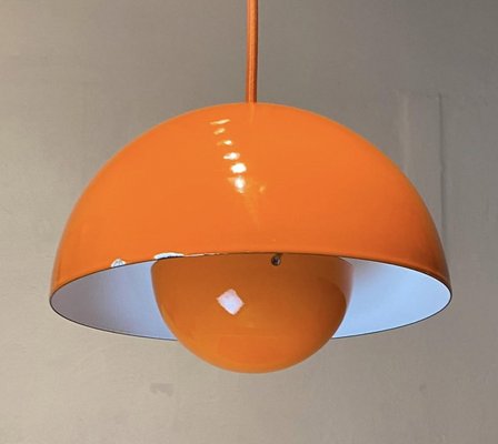 Mid-Century Modern Space Age Early Edition Flowerpot Pendant in Orange  Enamel by Verner Panton for Louis Poulsen, Denmark, 1968