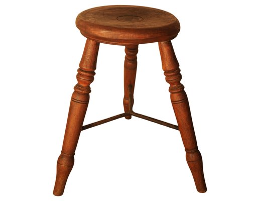 スツール Antique stool Fruitwood Primitive Lace Makers Stool with Iron Stretchers