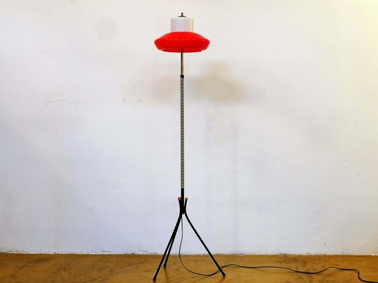 Italian Mid Century Red And White Tripod Floor Lamp 1950s For