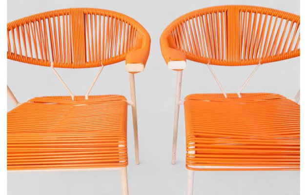 Vintage Garden Chairs in Woven Orange Plastic, 1980s, Set of for