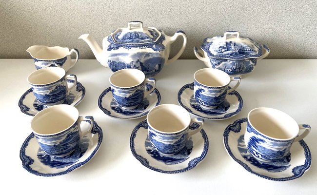 Vintage Castles Blue Edit Coffee Chocolate Tea Set from Johnson